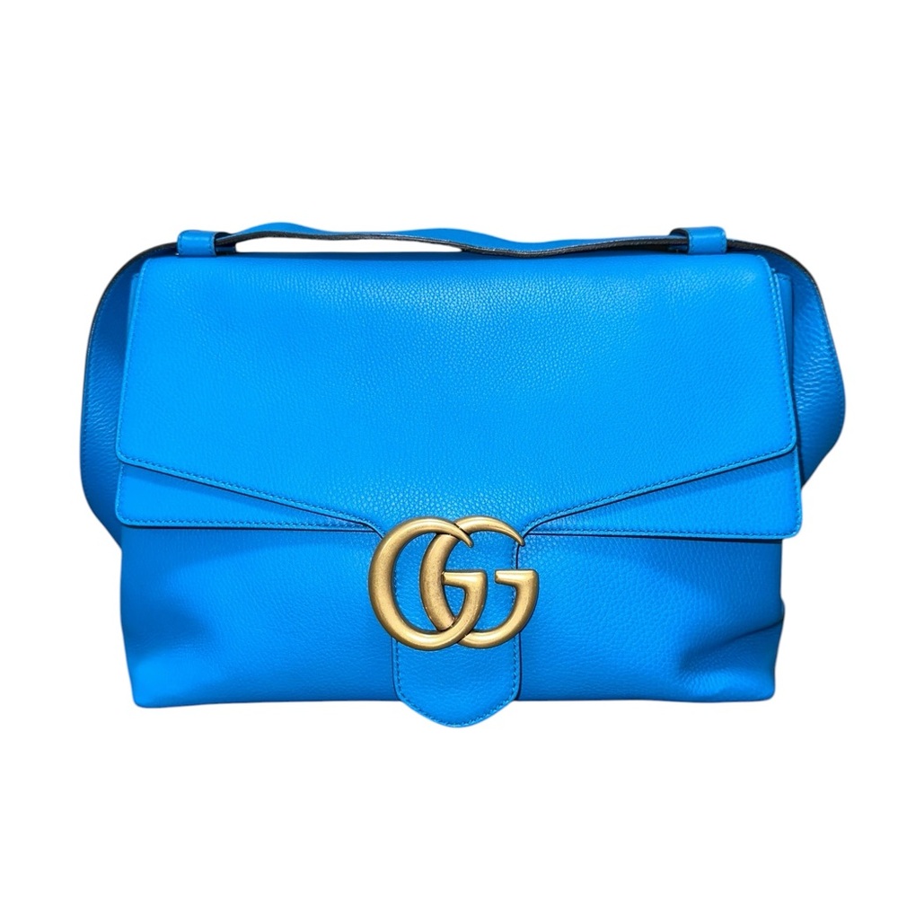 53-25 Preloved Gucci GG Marmont XL in Turquoise Calfskin Leather